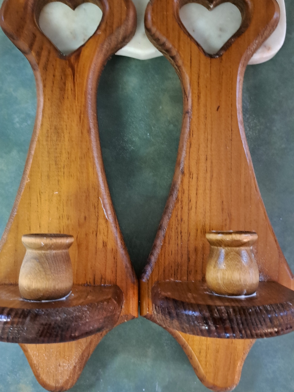 Wooden Heart Wall Sconces Pair in Warm Brown - Unbranded